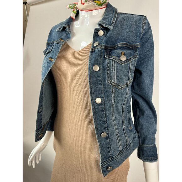 J. Crew Womens XS Denim Jacket Button-Front Stretch Fit Medium Wash Casual Light - Picture 10 of 16